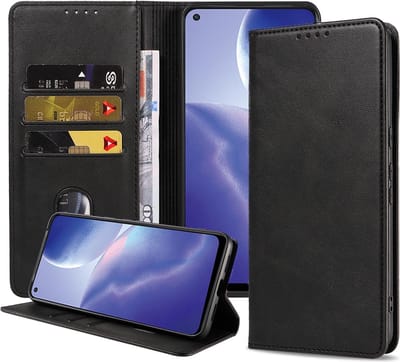 Smartphonica Telefoonhoesje geschikt voor Oppo Reno 5Z kunstleren Hoesje met Magnetische sluiting en Pasjeshouders Book Case met Klepje - Zwart geschikt voor Oppo Reno5 Z