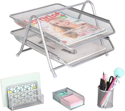 4-delige bureautray set met 2-laags briefplateau en opbergers voor kantoor