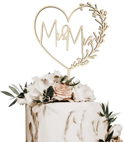 Store_8 - Taartdecoratie - Mr Mrs - Houten hart - Natuurlijk - Bruidstaart - Vrijgezellenfeest - Gouden bruiloft