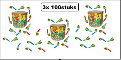 3x 100 roltongen in box assortie - Totaal 300 stuks - Themafeest optocht uitdeel carnaval