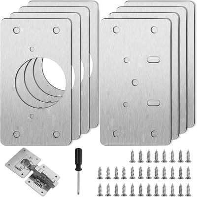 Famanu - Scharnier reparatieset, kast, scharnier, reparatieplaat, 8 stuks voor kasten, roestvrij stalen scharnier, reparatieset, 9 x 5 cm, geschikt voor kast, meubels, lade, raam