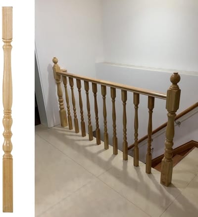 Houten trapleuning - Leuningpaal decoratie - Trap renoveren - Massief populierenhout - 85 cm - Houtkleur