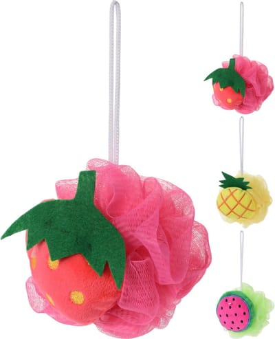 Rojafit Relaxing Bad & Douche Puff - Netspons - Fruit - Ø 12 cm. - Set a 3 Stuks!! - 3 Verschillende Kleuren!!