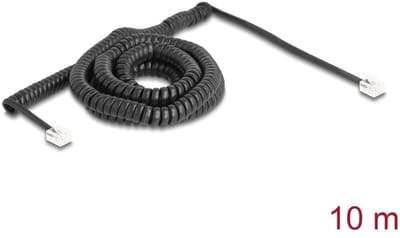 Delock Telephone Cable / Coiled Cable RJ11 plug to RJ11 plug black 10 m