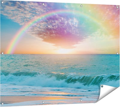Gards Tuinposter Regenboog in het Water bij het Strand - 120x90 cm - Tuindoek - Tuindecoratie - Wanddecoratie buiten - Tuinschilderij
