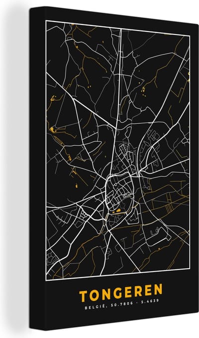 Canvas Schilderij Goud - Tongeren - Plattegrond - Stadskaart - Kaart - 20x30 cm - Wanddecoratie