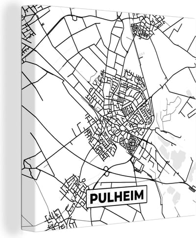 Canvas Schilderij Plattegrond - Stadskaart - Pulheim - Kaart - 20x20 cm - Wanddecoratie
