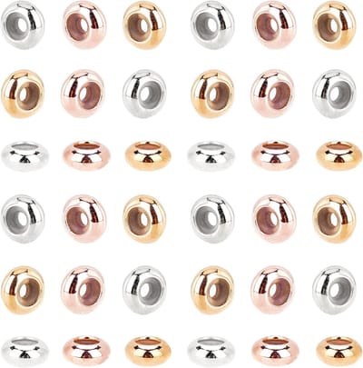 60 stuks messing siliconen schuifregelaars, 3 kleuren, 7 mm, stopparels, schuifsluitingen voor doe-het-zelf Europese armbanden, kettingen, sieraden maken