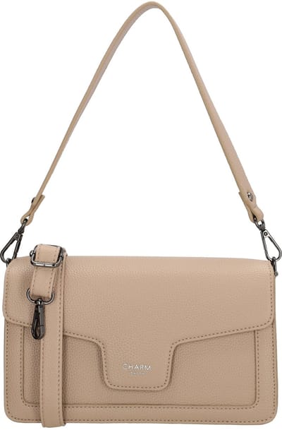 Charm London Monaco Schoudertas Dames - Crossbodytas met meerdere vakken - Tas van Imitatieleder met magneetsluiting - Zand