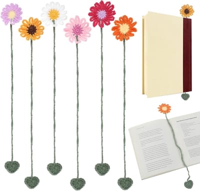 Handgemaakte Haakwerk Bloem Boekmerken - 6 Stuks, Unieke Leestools voor Boekenliefhebbers, Onderwijzers en Lezers, Creatieve Accessoires voor Boeken