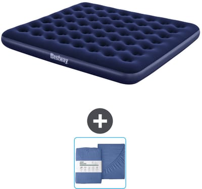 Bestway luchtbed - 2-Persoons - 183 x 203 x 22 cm - Blauw - Inclusief en Hoeslaken