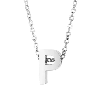 Aramat Jewels | Halskettingen | Stalen Initiaal Letterketting Vrouw – 45cm Zilverkleurig Gepersonaliseerd | P | |1,5mm | Staal | Volwassenen | Verkleurd niet