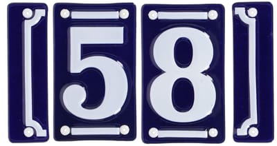 Best for Boots huisnummer 58 met sierrand - Oudhollands - emaille - blauw/wit