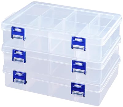 NTH products- Opbergdoos Transparant - Opbergdoos met Vakken - Organisatordoos - Kunststof - 3 Stuks - 22 x 13,5 x 6,4 cm - Opbergbox