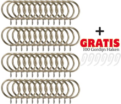 PromoHome 100 stuks metalen gordijnringen en Gratis 100 haken - 38 mm antiek bronzen gordijnringen, metaal voor stangen en railsystemen - roestvrije raamhangende ringen voor gordijnen - complete set