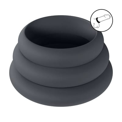 Wide O Silicone Cockring Set of 3 - S/M/L - Black