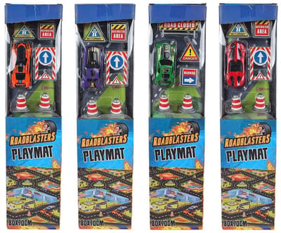 Roadblasters Verkeerskleed 80x70 CM Inclusief Auto en Accessoires - Auto Speelmat - City Speelkleed - Speeltapijt