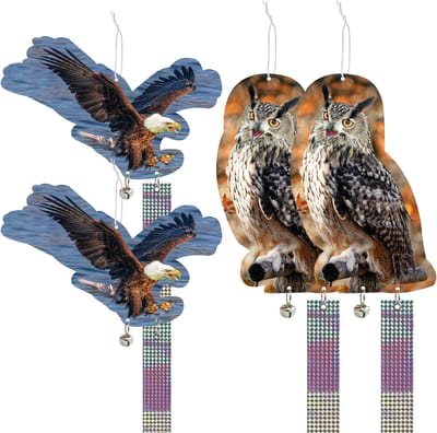 4-delige 3D Reflecterende Vogelenafstoter (Uil en Arend) – Hanging Decoratie voor Terras en Tuin