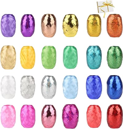 krullint ringlint set, rol van 24 stuks ringlint in bonte kleuren, bonte krullinten, 5mm x 10 m per rol, voor bruiloftsfeesten, feestdecoraties, ballonnen voor bloemisten