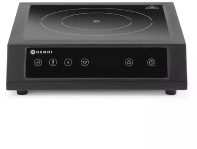 HENDI inductiekookplaat - koolstofstaal en gehard veiligheidsglas - 3500 W, 15 standen, timer 180 min - 35,5 x 40 x 10 cm - zwart - voor professionele keuken