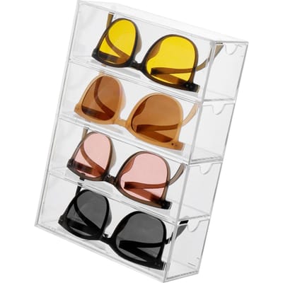 Organisateur de Rangement pour Lunettes de Soleil Acrylique Transparent Anti-Poussière 4 Couches Support d'Exposition de Lunettes de Bureau pour la Maison brown