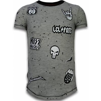 Longfit Asymmetric Embroidery - T-Shirt Patches - Rockstar - Grijs