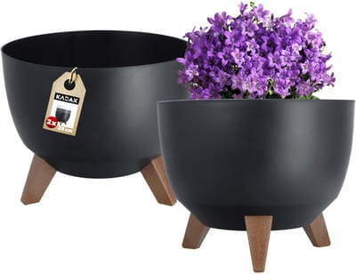 KADAX Bloempot van kunststof met drie insteeksteunen, ronde bloemenschaal, plantenbak, bloembak, plantenbak voor balkon, woonkamer (pak van 2 x 29 cm diameter, zwart)