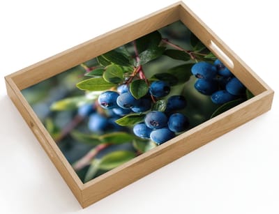 Dienblad hout 40x30 cm - Schootdienblad - Blauwe bessen - Dauwdruppels - Natuurlijk licht - Borrelplank rechthoek - Plateau dienbladen