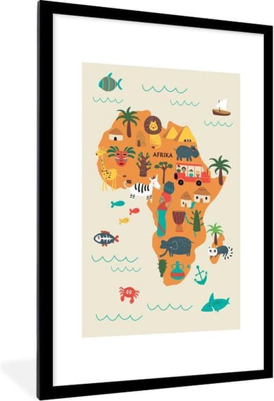 Wereldkaart Kinderen - Afrika - Oranje - Schoolplaat - Kinderkamer - 60x90 cm