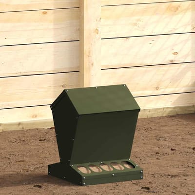 vidaXL - Kippenvoerbak - Olijf - Groen - 30 - x - 30 - x - 39 - cm - Koudgewalst - Staal