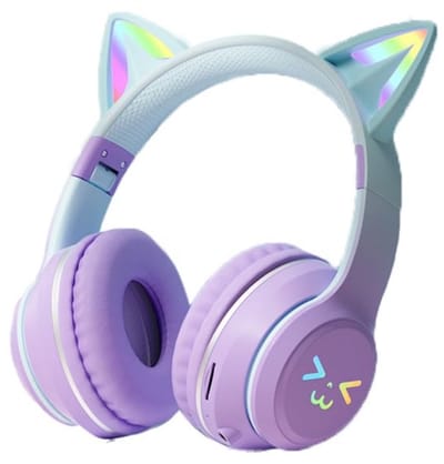1 stuk - Draadloze Gaming Headset - Esports-headset - Over-ear - LED-verlichting - Draadloos Bluetooth + bedraad + kaartsleuf - Hoofdbandmodel - Compatibel met computers, mobiele telefoons en gaming - Kattenoorontwerp - Paars