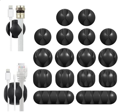 16 Pack - Zelfklevende Kabelclips - Kabelklemmen - Plakken - Kabelhouder - Kabelorganizer - Haakje - Snoer Klemmetje - Kabelbegeleider - Kabels wegwerken - Zwart