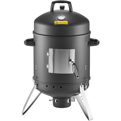 Houtskool Smoker, 406mm Verticale Houtskool BBQ Grill, Gecoate Stalen Barbecue Smoker met 2 Grillroosters, Thermometer, Luchtgaten & Verwijderbare Aslade,