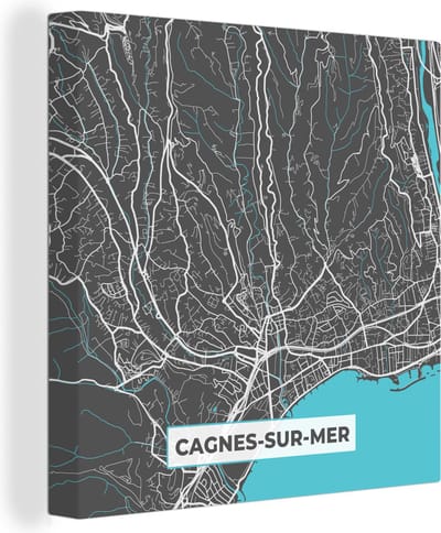 Canvas Schilderij Cagnes-sur-Mer - Frankrijk - Plattegrond - Kaart - Stadskaart - 20x20 cm - Wanddecoratie