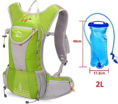 CarryQuest® - 2L Hydratatie Fietsrugzak - Ultralichte Polyester Hardlooprugzak met 2L Waterzak, Drinksysteem, Rugventilatie & Front-/Toploader - Hardlopen, Fietsen & Hiking - Groen