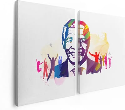 Artaza Canvas Schilderij Tweeluik Nelson Mandela - 120x80 cm - Wanddecoratie Woonkamer - Schilderijen - Muurdecoratie