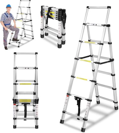 Multifunctionele Telescoopladder Aluminium - Inschuifbaar & Opvouwbaar - Tot 3.7 Meter - 150 kg Belasting