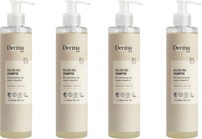 Derma Eco Shampoo - Parfumvrij - Met Amandelolie - Voor Gevoelige Hoofdhuid -Hypoallergeen - 4 x 250 ml