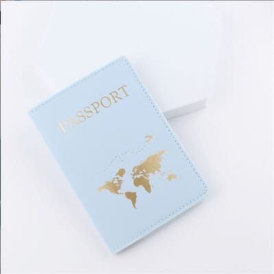 Wereldkaart Premium Lederen Paspoorthoes - Paspoorthouder - Paspoort Protector - Blauw
