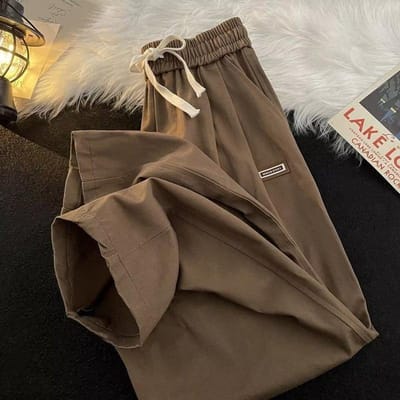 Lui Koreaanse Versie Heren Losse Zomer Nieuwe Jeugd Trend Broek Effen Kleur Veelzijdige Casual Broek 3XL bruin