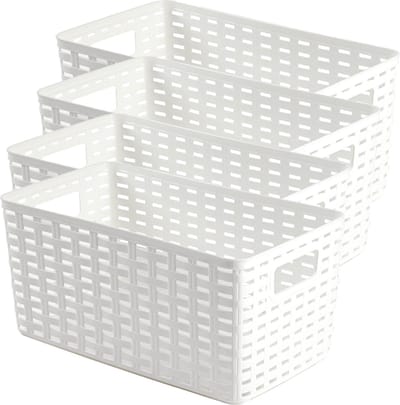 PlasticForte Opbergmand - 4x - Kastmand - rotan kunststof - wit - 5 Liter - 15 x 28 x 13 cm