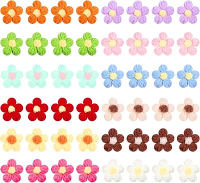 Dailygoods- Bloemenpatches 48 Stuks - Gehaakte Bloemen - Naaibare Patches - Handgemaakte Bloemblaadjes - DIY Kledingdecoratie - Praktische Opslag 30 x 20 x 1,9 cm - Bloemenstickers