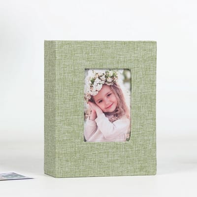 Fotoalbum - 100 binnenpagina's - linnen hardcover foto-organizer - omslag met transparant venster - geschikt voor baby's, bruiloften, familiefoto's en als aandenken - groen - 16,5*12,5*5 cm