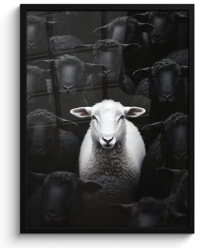 Poster in lijst - Fotolijst 50x70 cm - Posters - Schapen - Wit - Duisternis - Posterlijst zwart - Decoratie - Wanddecoratie woonkamer - Muurdecoratie slaapkamer