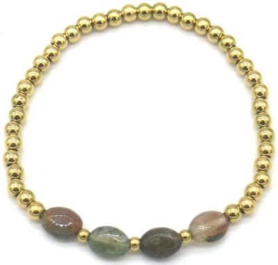 Armbandje - kralen - elastiek - sieraad - accessoire - goudkleurig - bruin - groen - hip - trendy - tijdloos - feest - cadeau - vrouwen - dames - unisex