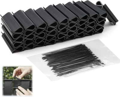 Clamp rails voor privacystrips, dubbele staafmatten, privacy scherm, 50 UV-bestendige PVC clips, zwarte kabelbinders en 100 kabelbinders 2.5 mm voor het bevestigen van tuinhekken en privacystrips
