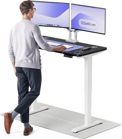 Desktronic HomePro Zit-sta Bureau Elektrisch In Hoogte Verstelbaar, 120x60cm Wit/Zwart, Stille Dubbele Motor, Hoogte 62-126cm