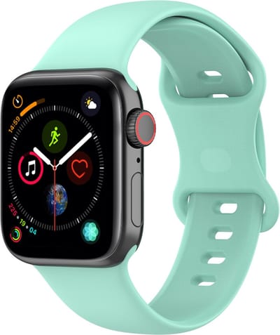 By Qubix - Geschikt voor Apple Watch bandje - Siliconen sportbandje - Mint Groen - Maat: M/L - Geschikt voor Apple Watch 44mm / 45mm / 46mm / 49mm (Ultra 1,2 en 3) - siliconen sport bandje - smartwatchbandje