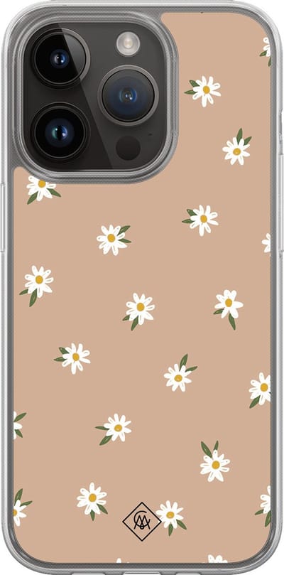 Casimoda® hoesje - Geschikt voor iPhone 13 Pro - Sweet Daisies - 2-in-1 case - Schokbestendig - Bloemen - Verhoogde randen - Bruin/beige, Transparant