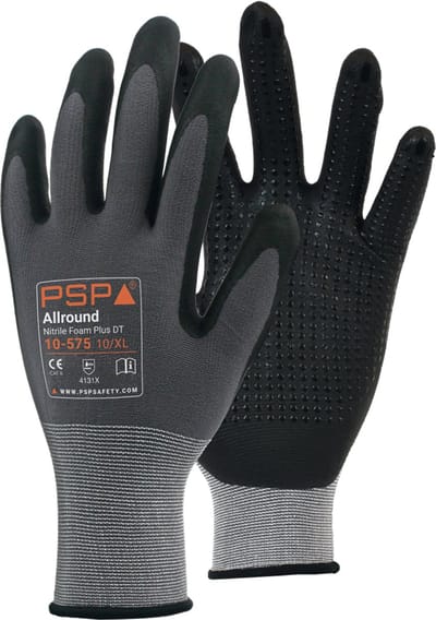 5x 12 paar - Werkhandschoenen PSP 10-575 Allround Nitrile Foam Plus met Nopjes, Zwart, maat 08 / M